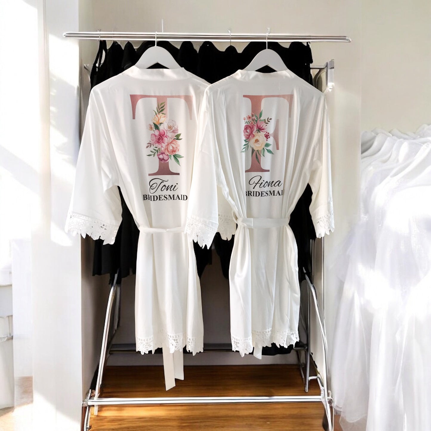 Lace Edge Robe - Satin Printed Adults (22 Colours)