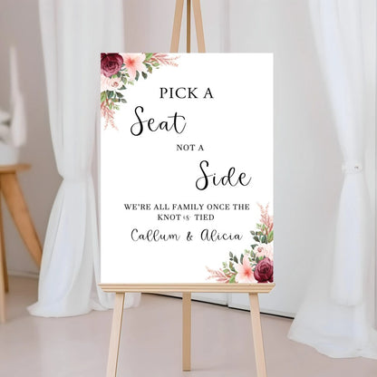 A2 Pick a Seat Wedding Sign (Various Designs)