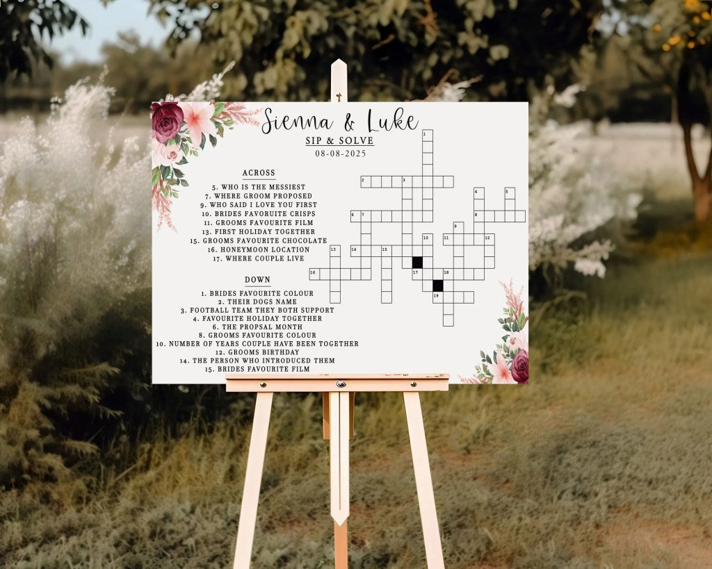 Wedding Crossword Sip & Solve Board