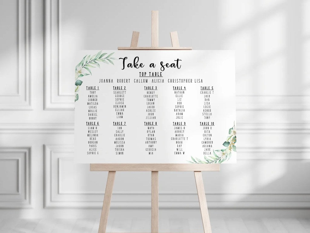 A2 Wedding Seating Plan - Landscape (Various Designs)