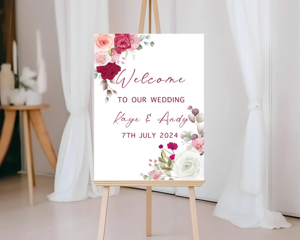 A2 Welcome Wedding Sign (Various Designs)