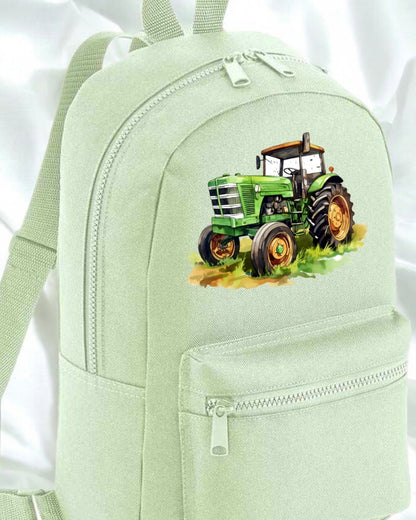 Printed Mini Backpack - Green Tractor (13 Bag Colours)
