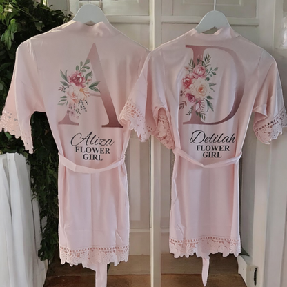 Lace Edge Robe - Satin Printed Kids (21 Colours)