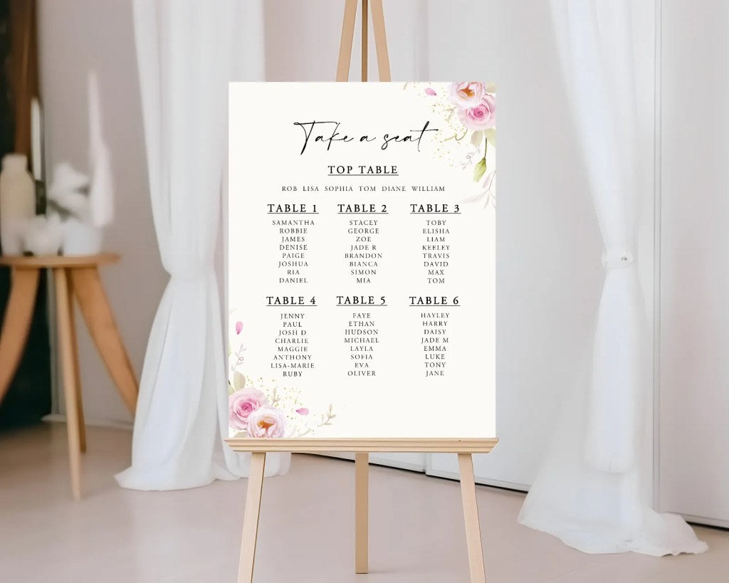 A2 Wedding Seating Plan - Portrait (Various Designs)