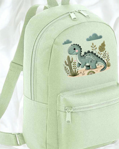 Printed Mini Backpack - Green Dino (13 Bag Colours)
