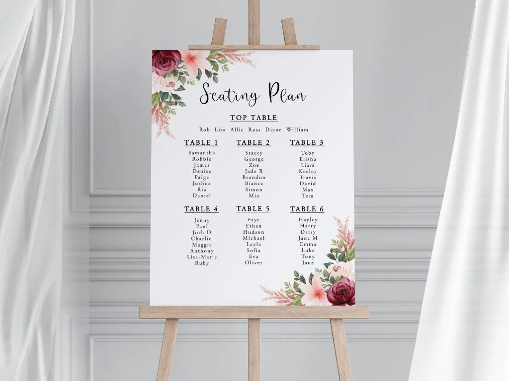 A2 Wedding Seating Plan - Portrait (Various Designs)