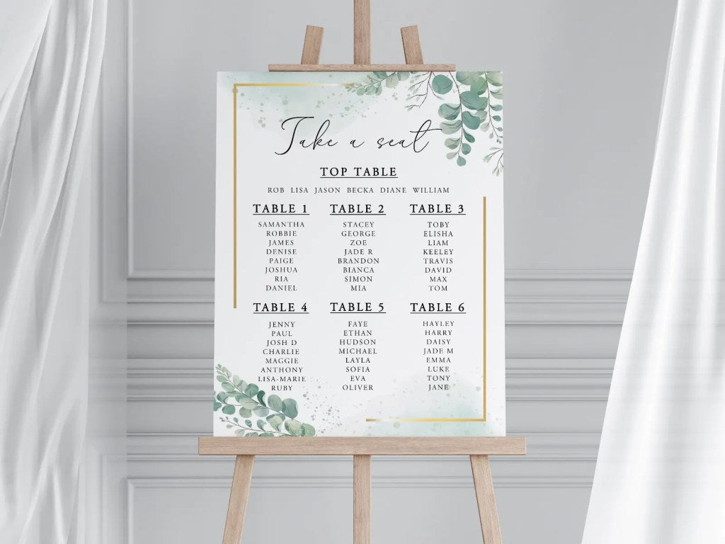 A2 Wedding Seating Plan - Portrait (Various Designs)