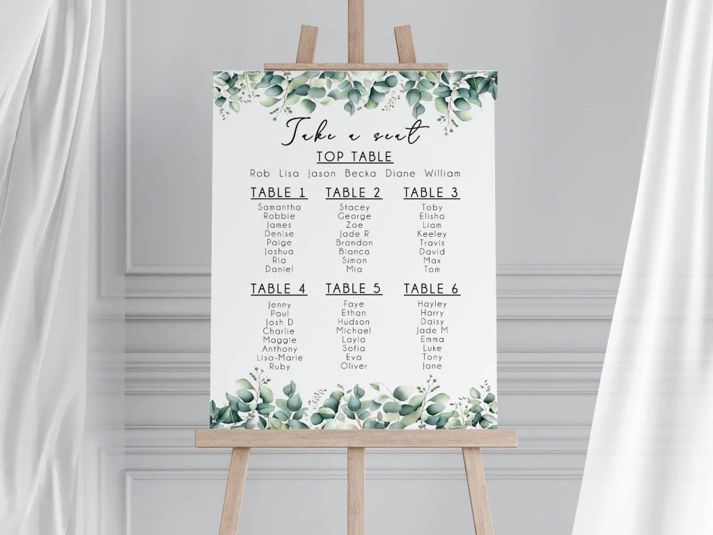 A2 Wedding Seating Plan - Portrait (Various Designs)