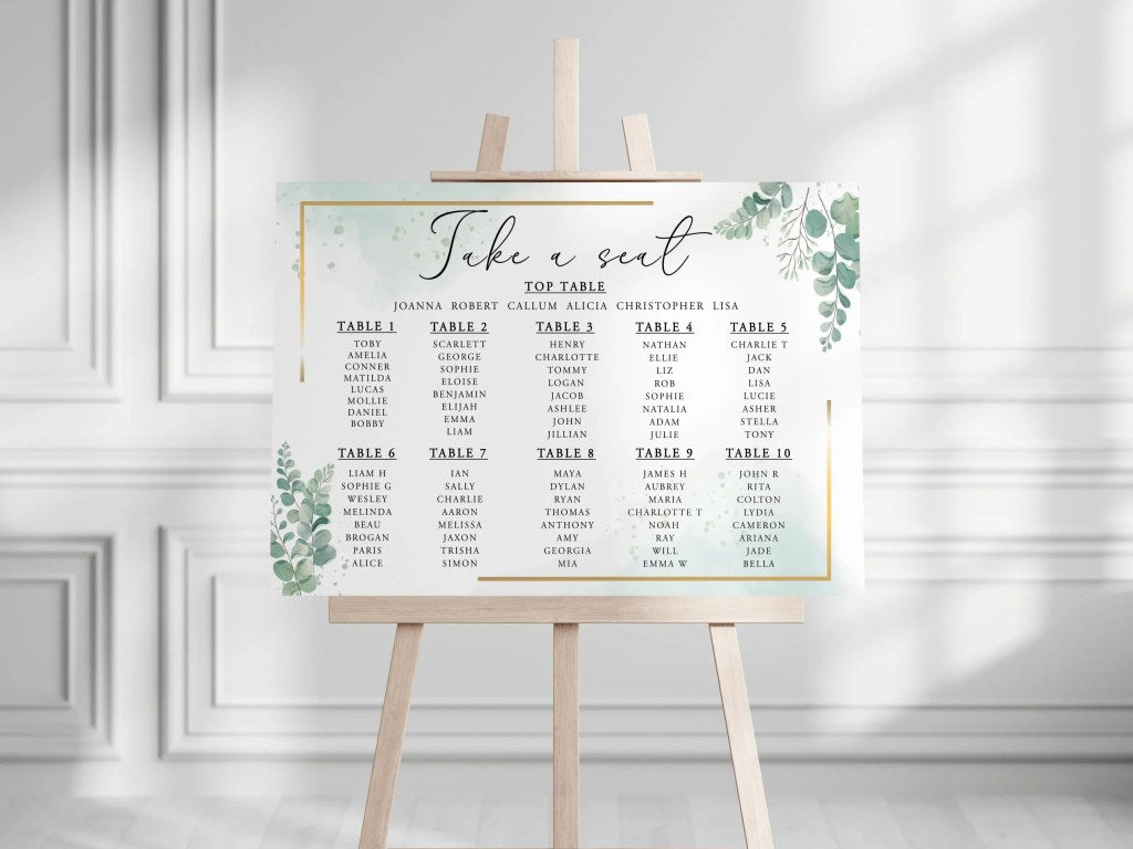 A2 Wedding Seating Plan - Landscape (Various Designs)