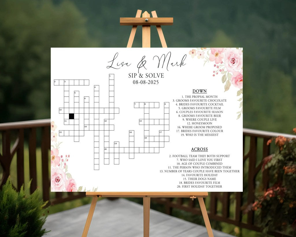 Wedding Crossword Sip & Solve Board