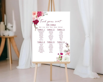 A2 Wedding Seating Plan - Portrait (Various Designs)