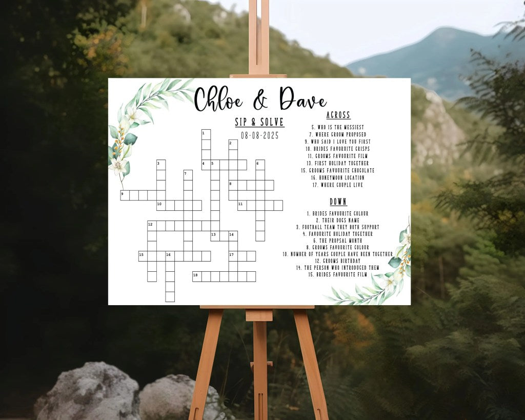 Wedding Crossword Sip & Solve Board