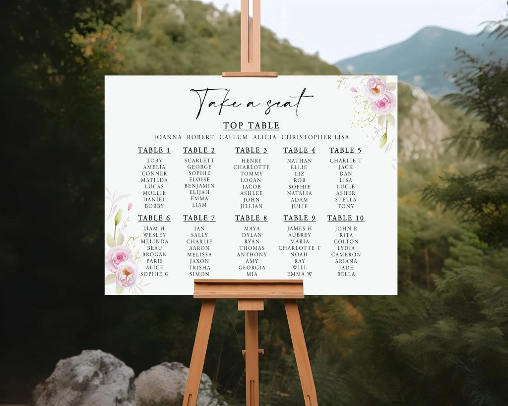 A2 Wedding Seating Plan - Landscape (Various Designs)