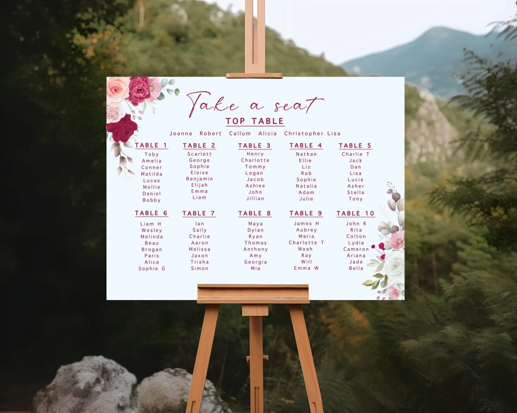 A2 Wedding Seating Plan - Landscape (Various Designs)