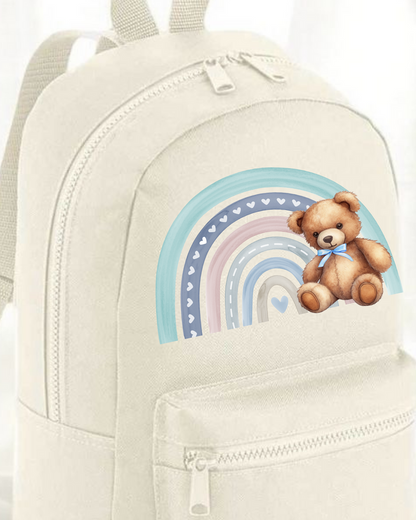 Blue Rainbow Bear Mini Backpack (13 Bag Colours)