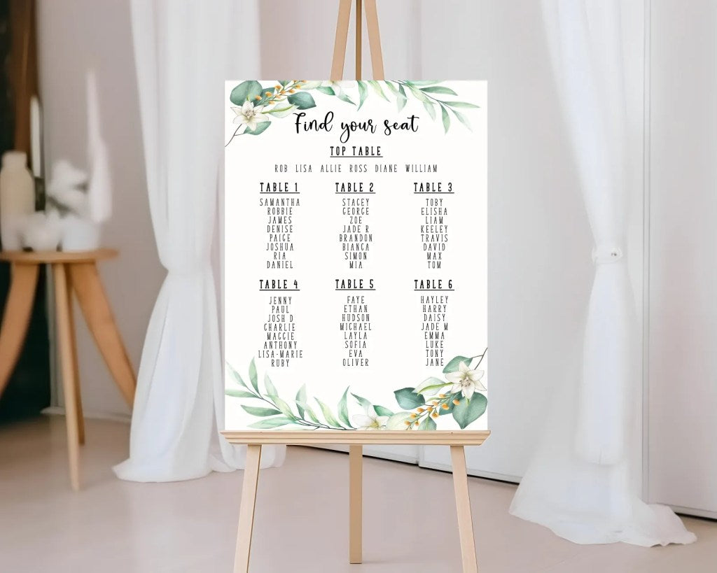 A2 Wedding Seating Plan - Portrait (Various Designs)