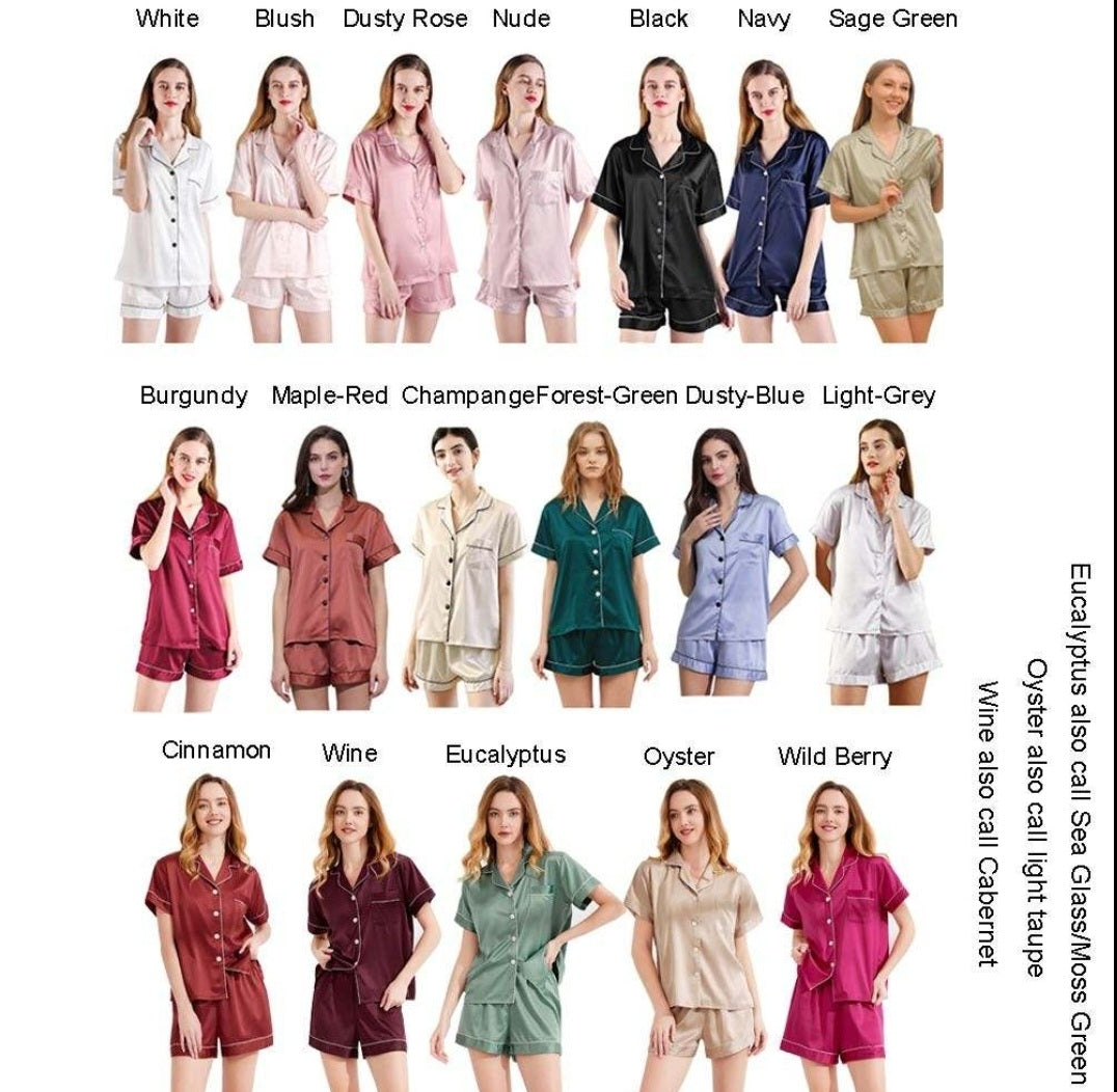 Adult Printed Satin Shirt & Shorts PJ's (18 Colours)