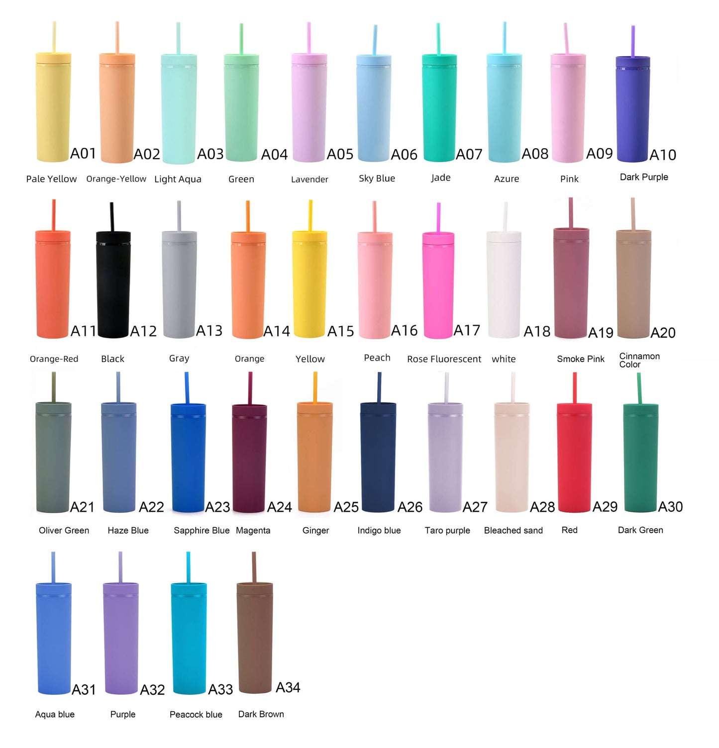 16 oz Matte Skinny Tumbler (34 Colours)